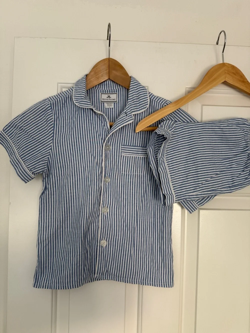 Petite Plume Kid's Twill Pajama Short Set in French Blue Heritage Stripe - Picture 1 of 5